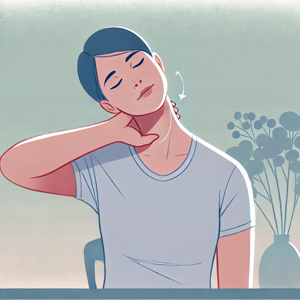 neckpain 한여성이 목을 아파한다.