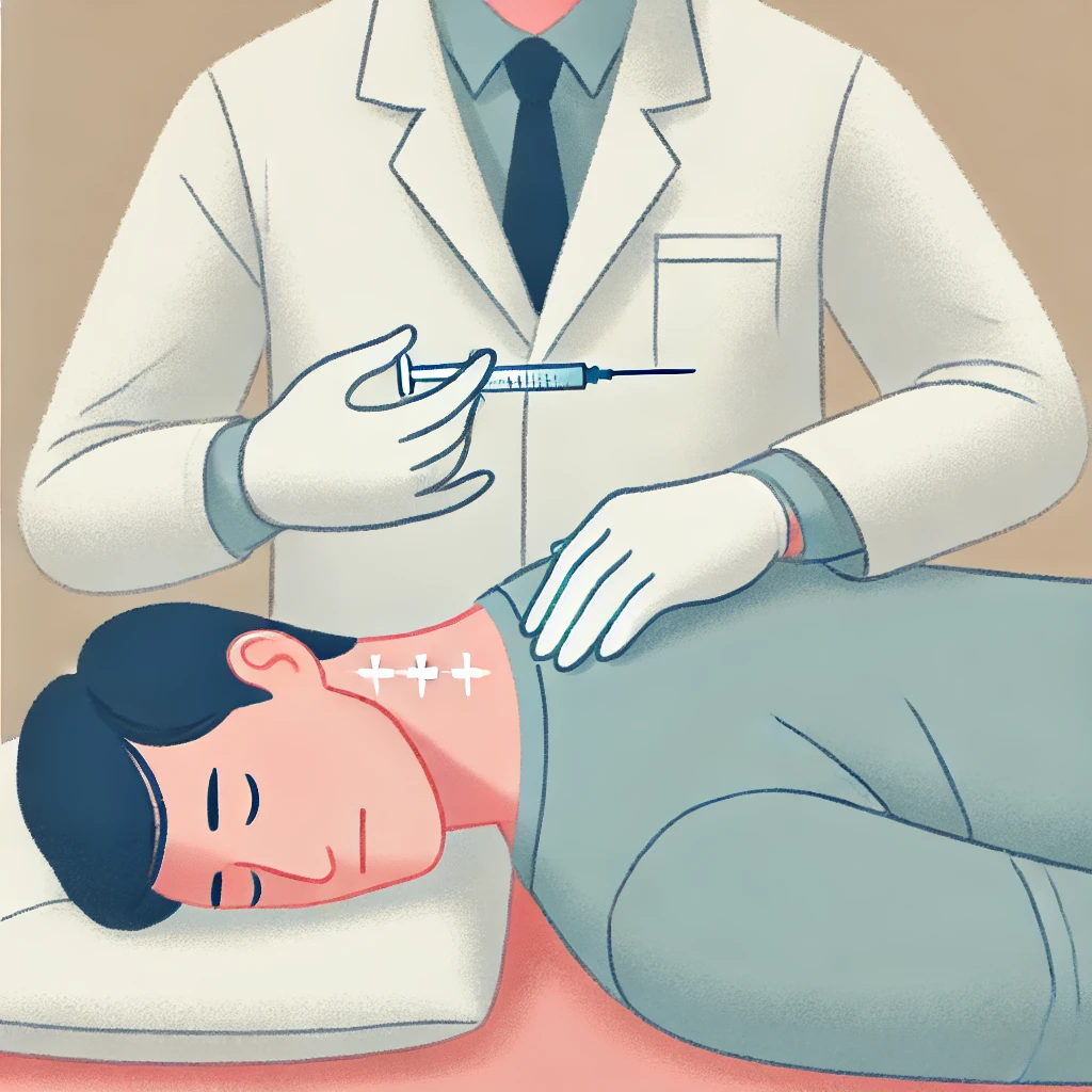 목디스크환자에게 주사를 놓고 있다