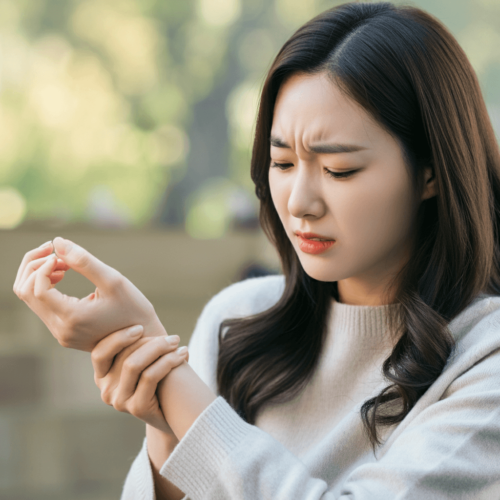 손목통증으로 불편해하는 20대여성