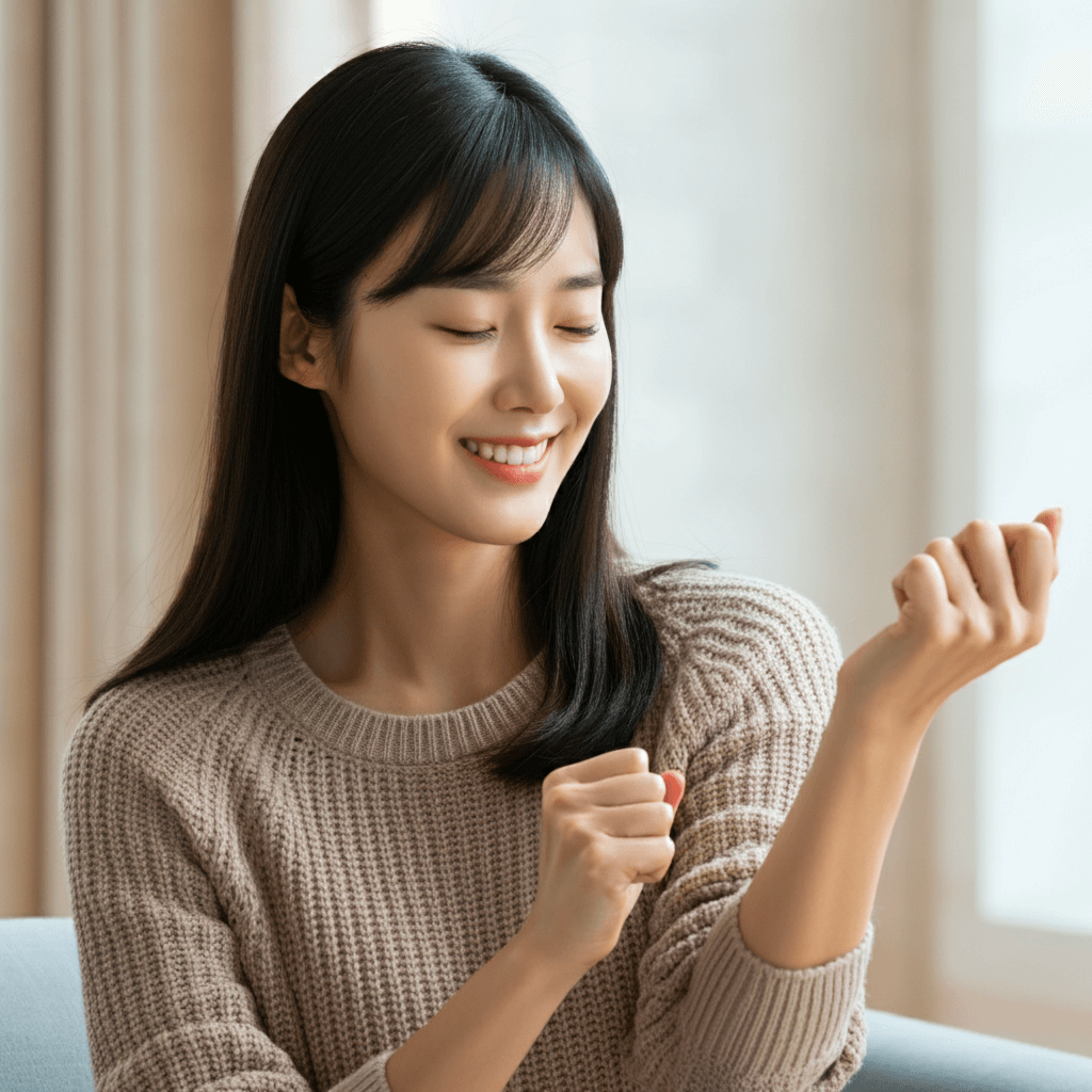 손목통증 좋아지고 기뻐하는 여자