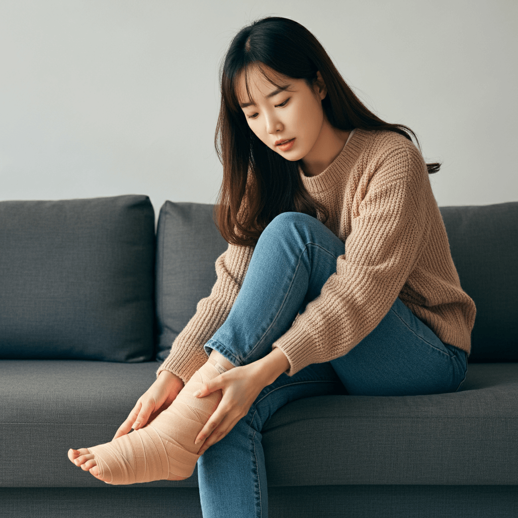 발목접질러 압박붕대한 여자
