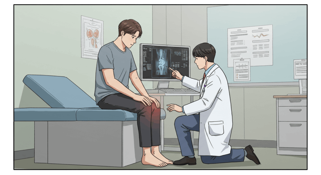 무릎 굽힘 통증으로 병원에 내원