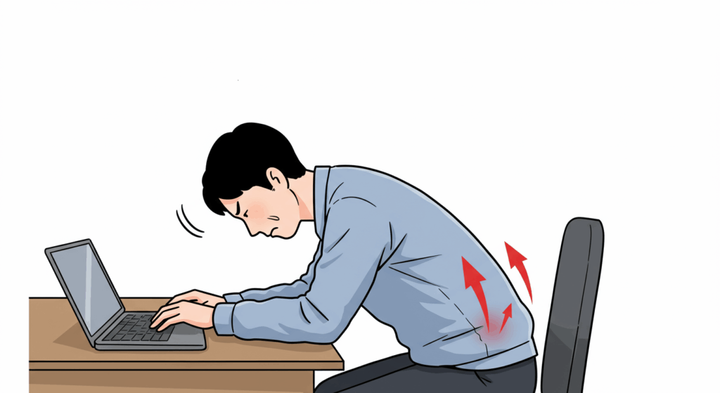 의자에 구부정하게 앉은 직장인