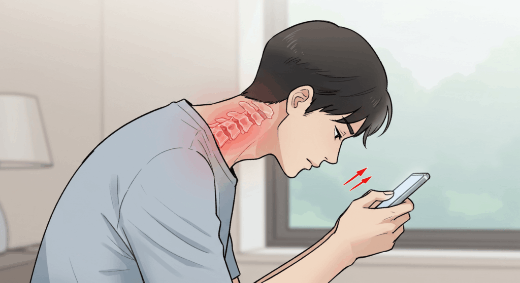 스마트폰 사용으로 거북목이 심해진 현대인