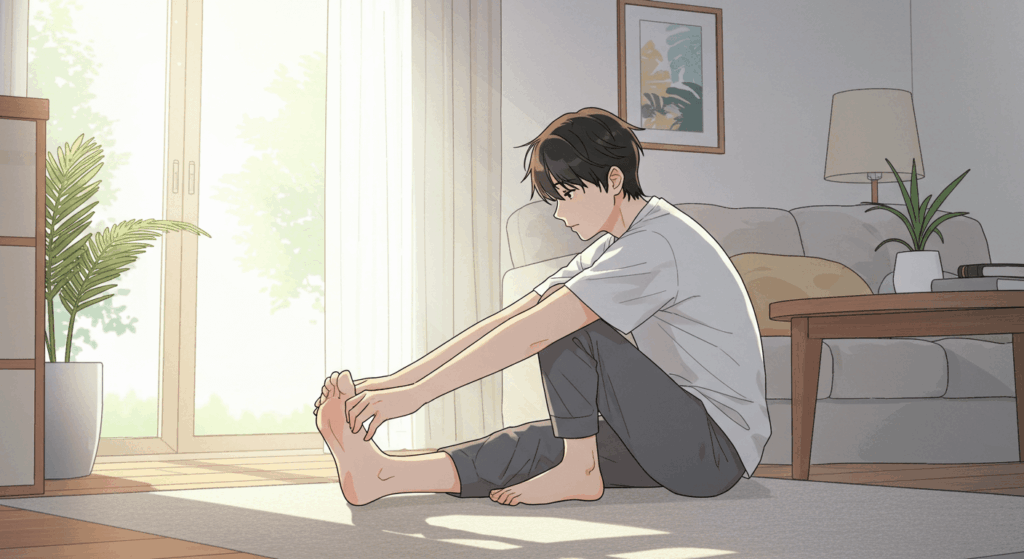 족저근막 스트레칭을 하는 장면