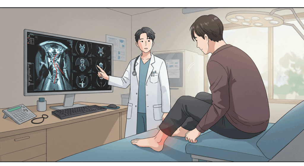 척추관협착증 진단받는 장면
